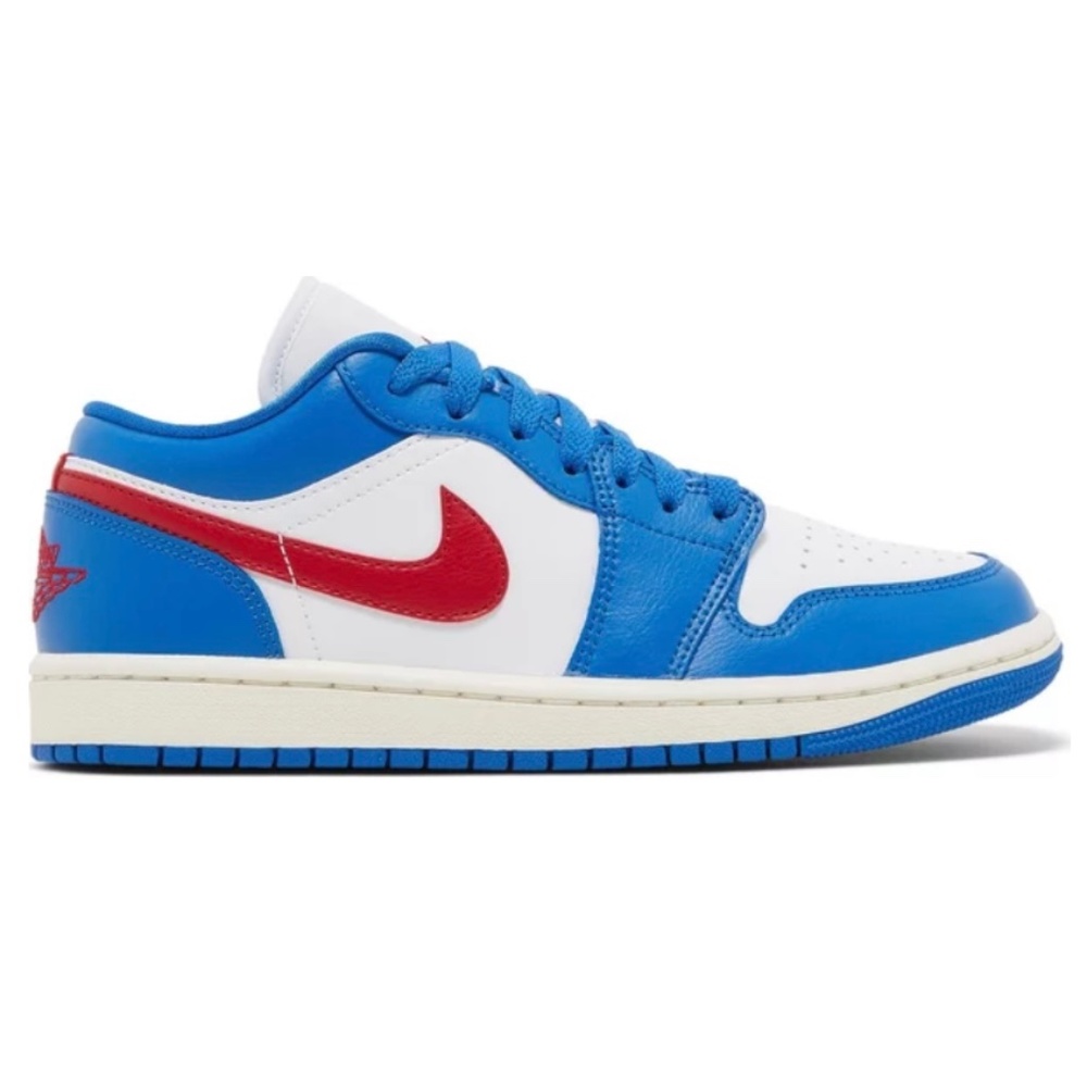 Mostly New - Air Jordan 1 Low Sneaker in Sport Blue, Gym Red, White, & Sail